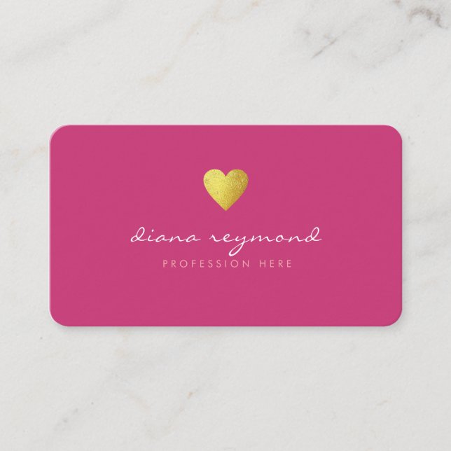 Carte De Visite faux coeur or sur fuchsia rose feminine pro (Devant)