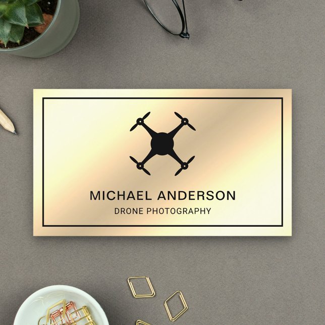 Carte De Visite Faux Cream Gold Foil Photographie de drone moderne (Créateur téléchargé)