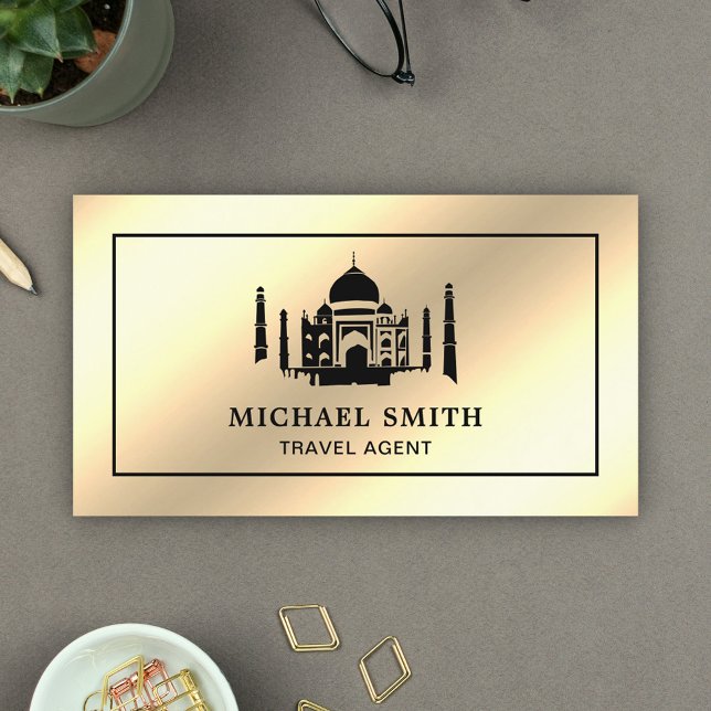 Carte De Visite Faux Cream Gold Foil Taj Mahal Agent de voyage (Créateur téléchargé)