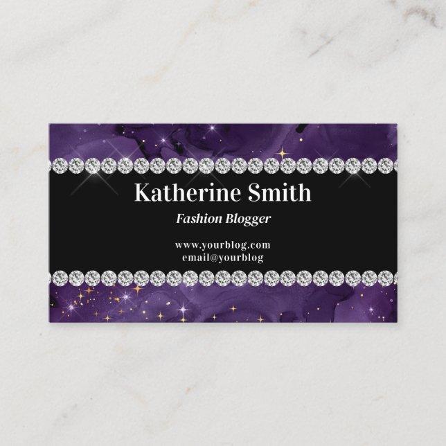 Carte De Visite Faux Diamond Rhinestone violet céleste (Devant)