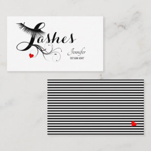 Carte De Visite Faux Eyelashes Technicien Coeur rouge et rayures