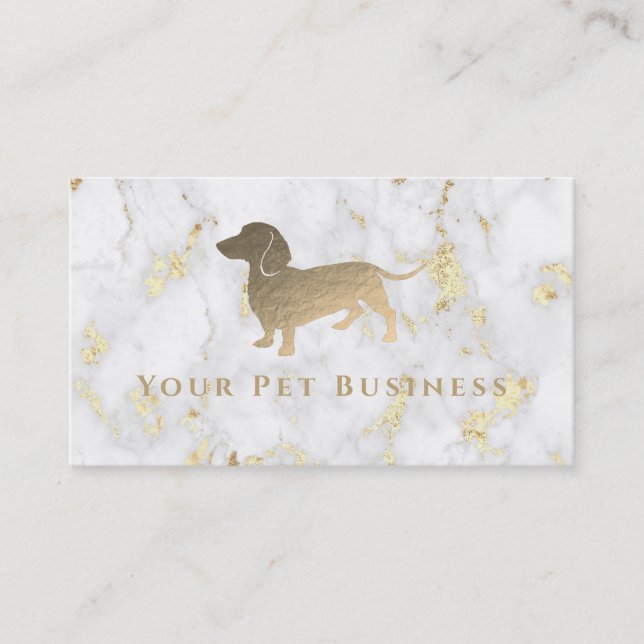 Carte De Visite faux feuille d'or dachshund sur marbre (Devant)