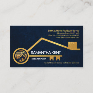 Carte De Visite Faux Gold Accueil Clé Bleu Grunge Texture Immobili