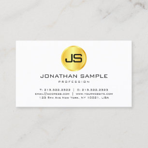 Carte De Visite Faux Gold Blanc Moderne Élégant Modèle Monogramme