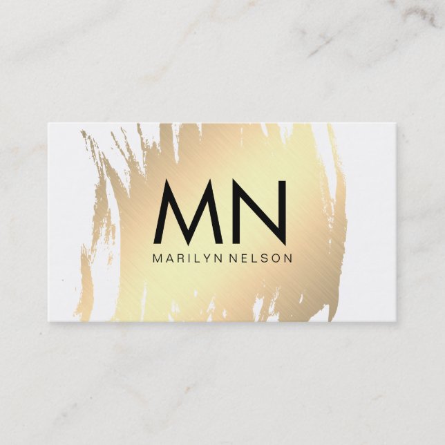 Carte De Visite Faux Gold brossé avec un Monogramme chic (Devant)