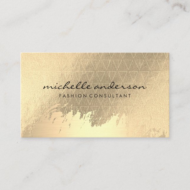 Carte De Visite Faux Gold brossé métal or triangle Motif (Devant)
