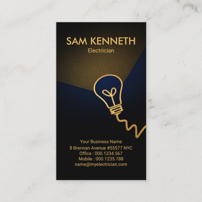 Carte De Visite Faux Gold Bulb Flash Light Gold Beam Electricien (Devant)