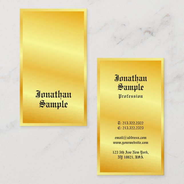 Carte De Visite Faux Gold Classic Style Texte Modèle élégant (Devant / Derrière)