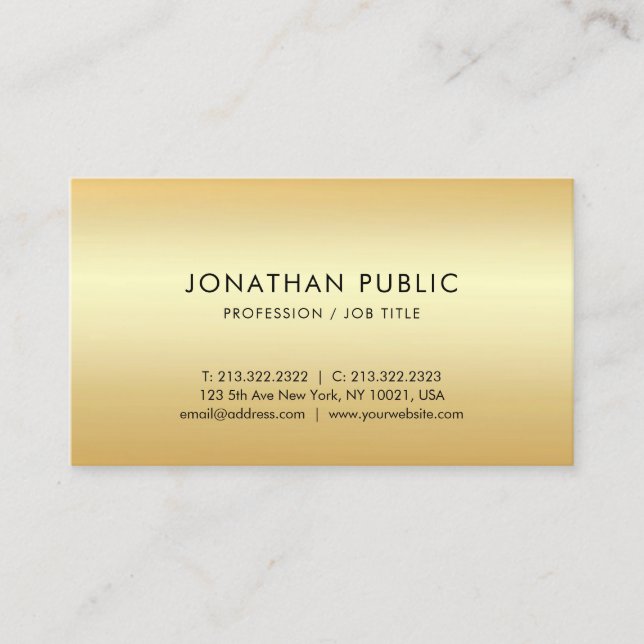 Carte De Visite Faux Gold Élégant Simple Modèle moderne (Devant)