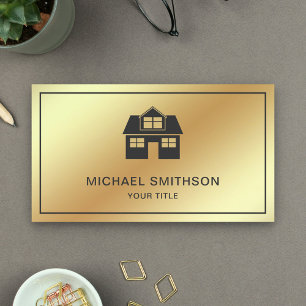 Carte De Visite Faux Gold Foil Accueil Icône Agent immobilier