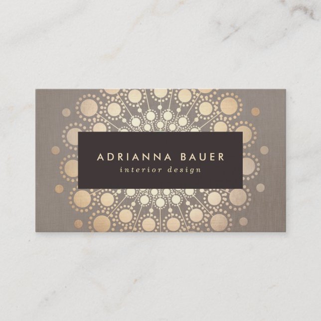 Carte De Visite Faux Gold Foil Circles Intérieur Designer Taupe (Devant)