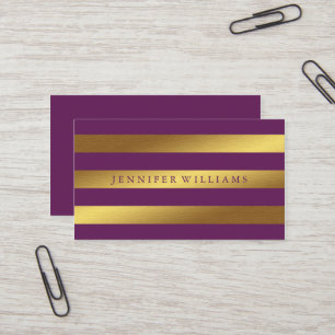 Carte De Visite Faux Gold Foil et Plum Stripes