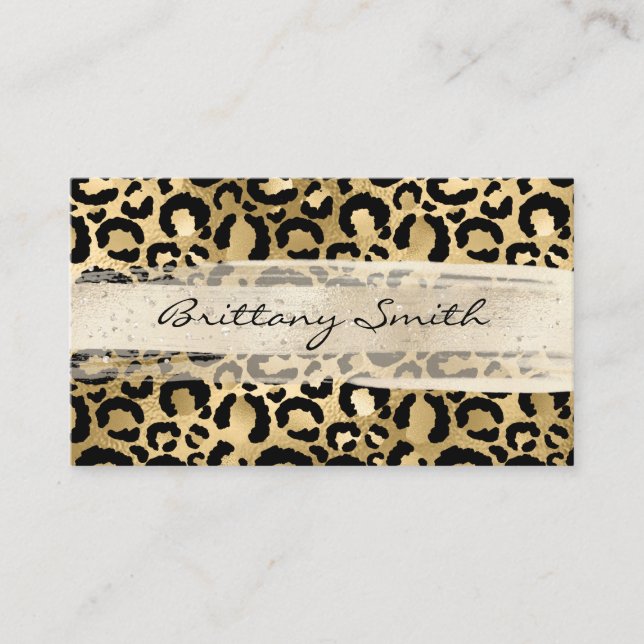 Carte De Visite Faux Gold Foil Leopard Champagne Brush Strot (Devant)