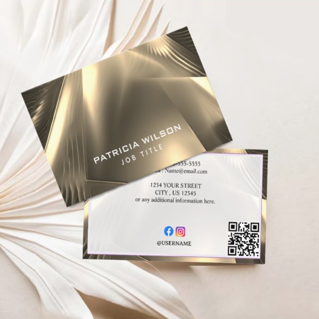 Carte De Visite Faux Gold Foil Minimal QR Code et médias sociaux (Faux Gold Foil Minimal QR Code Business Card)