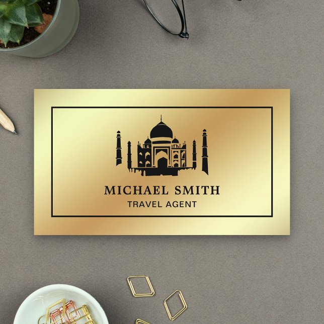 Carte De Visite Faux Gold Foil Taj Mahal Agent de voyage (Créateur téléchargé)