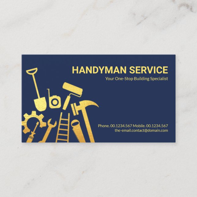 Carte De Visite Faux Gold Handyman Outils Accueil Rénovation (Devant)