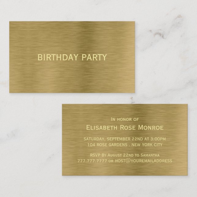Carte De Visite Faux Gold Metal Texture Billet d'anniversaire (Devant / Derrière)