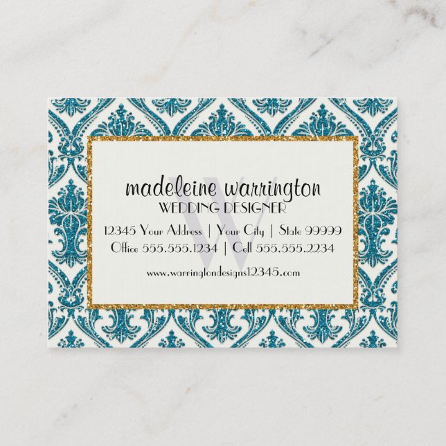 Carte De Visite Faux Gold Parties scintillant Damask Floral Patal  (Dos)