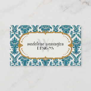 Carte De Visite Faux Gold Parties scintillant Damask Floral Patal