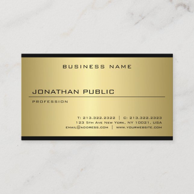 Carte De Visite Faux Gold Personnalisé Moderne Simple Modèle (Devant)