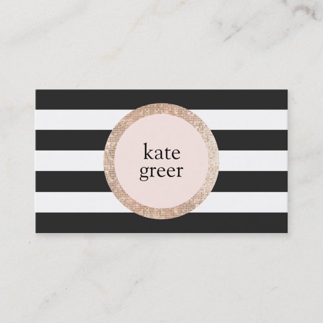 Carte De Visite Faux Gold Sequin Noir et Blanc Striped Beauté (Devant)