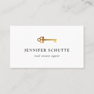 Carte De Visite Faux Gold Skeleton Key Modern High End Real