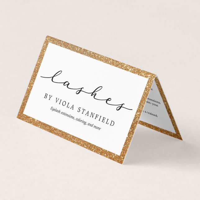 Carte De Visite Faux Gold & White Lashes Aftercare (Devant)