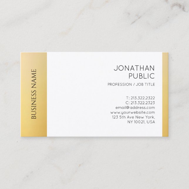 Carte De Visite Faux Gold White Professionnel Modèle moderne (Devant)