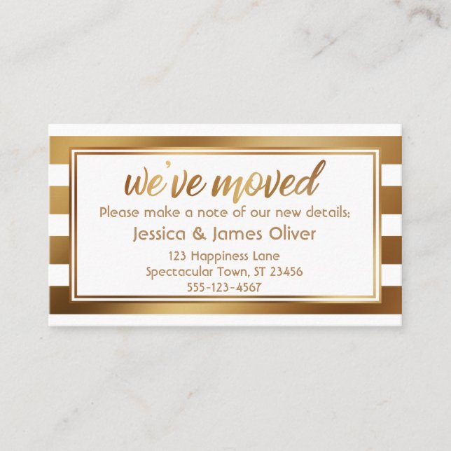 Carte De Visite Faux Gold & White Stripes We've Moved Handout Card (Devant)