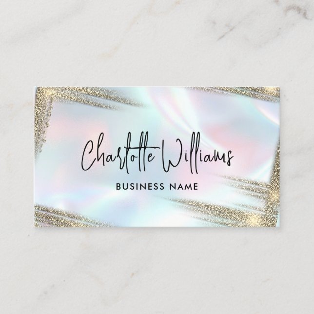 Carte De Visite Faux Holographique Élégant Pastel Opal Gold (Devant)
