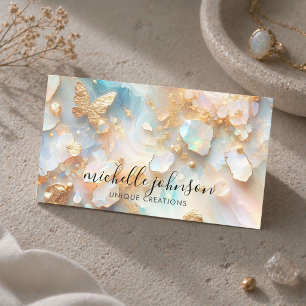 Carte De Visite Faux Holographique Opal Moonstone Gold Butterfly