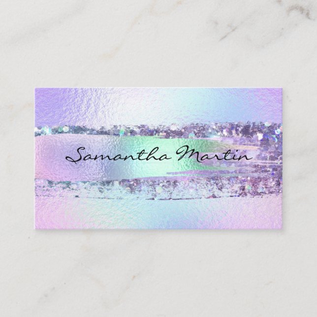 Carte De Visite Faux Iridescente Foil et Parties scintillant Brush (Devant)