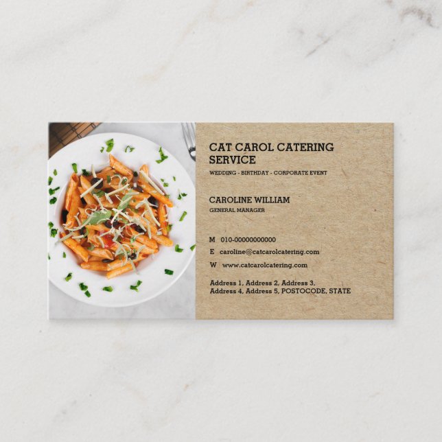 Carte De Visite Faux Kraft Cuisine traditionnelle sur mesure Resta (Devant)