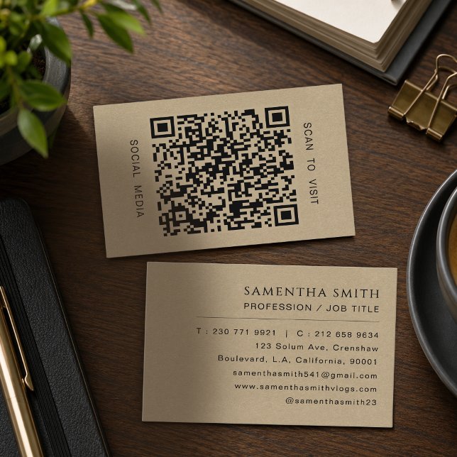 Carte De Visite Faux Kraft Professionnel Code QR Minimal  (Créateur téléchargé)