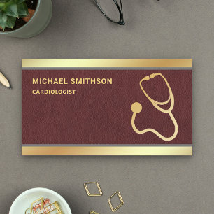 Carte De Visite Faux Leather Gold Stethoscope Médicale Professiona