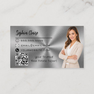 Carte de visite Faux Métal Code QR pour Agent Immo