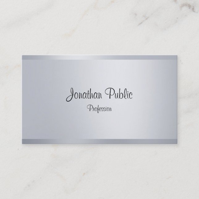 Carte De Visite Faux moderne Argent Élégant Texte manuscrit (Devant)