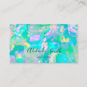 Carte De Visite FAUX opale holographique rose vert