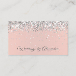 Carte De Visite Faux Pailleté Blush Argenté Glitter