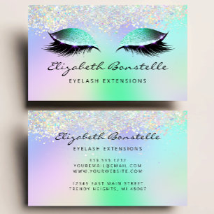 Carte De Visite Faux Paillettes Holographiques Yeux Vert Violet