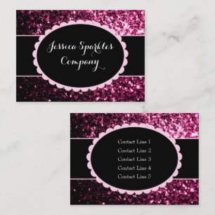 Carte De Visite Faux rose foncé pailleté brillant noir elipse