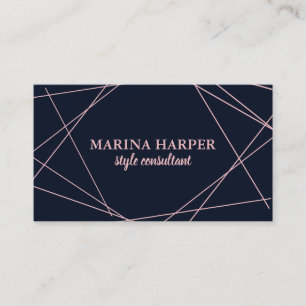 Carte De Visite Faux Rose Gold Géométrique moderne en bleu marine