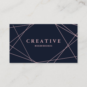 Carte De Visite Faux Rose Gold Géométrique moderne en bleu marine