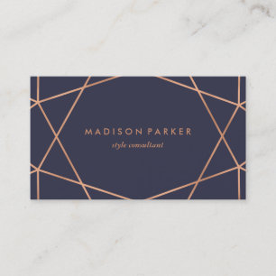 Carte De Visite Faux Rose Gold Géométrique moderne sur Midnight Bl