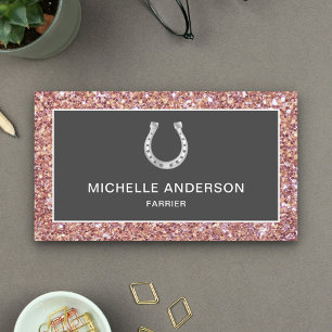 Carte De Visite Faux Rose Gold Parties scintillant Horseshoe Farri