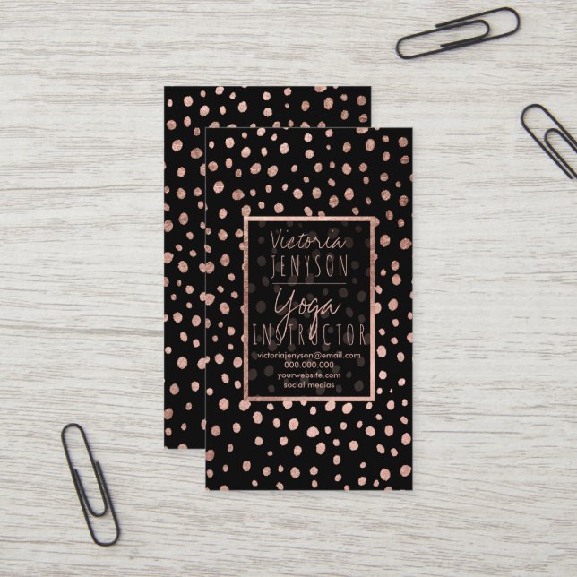 Carte De Visite Faux rose or pois noir yoga (Devant/Arrière en situation)