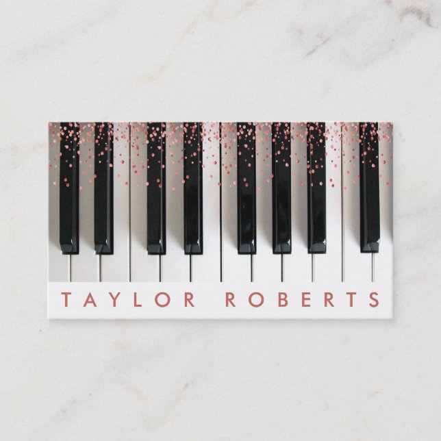 Carte De Visite faux rose or rose points musique pianiste (Devant)