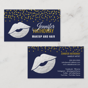 Carte De Visite Faux Silver Foil Lips et Confetti Artiste maquilla