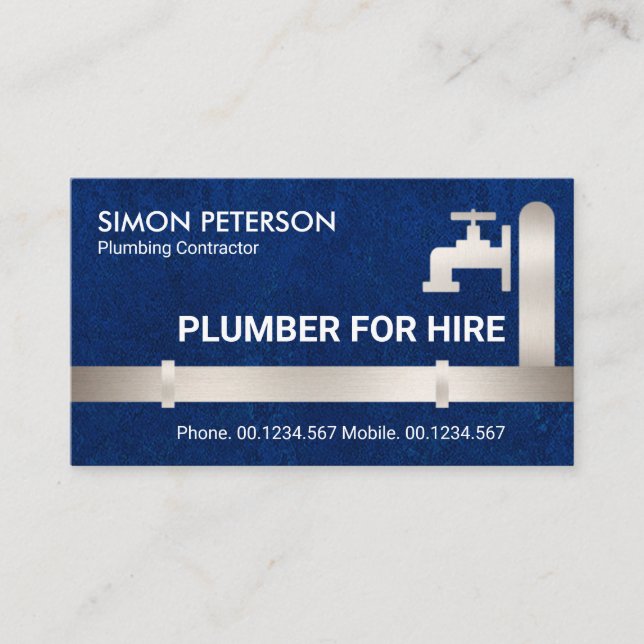 Carte De Visite Faux Silver Pipes Faucet Blue Water Grunge Plumber (Devant)