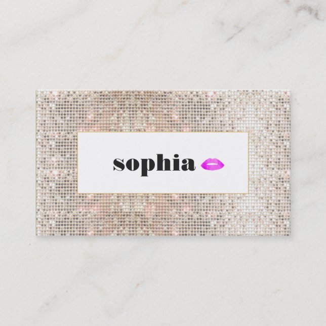 Carte De Visite Faux Silver Sequin Hot Rose Lips Beauté (Devant)
